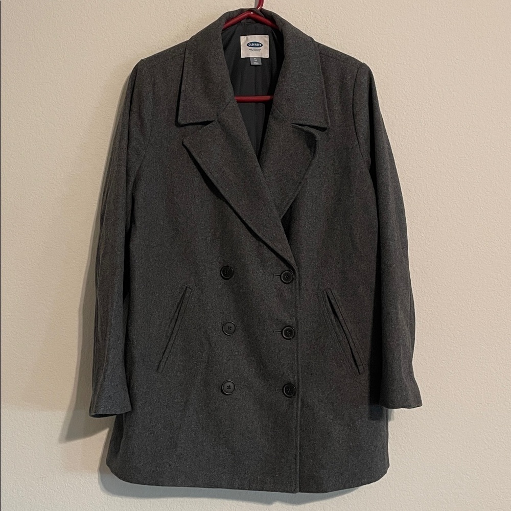 Old Navy Women Wool Charcoal Double-Breasted Pea Coat XL Preppy Contemporary